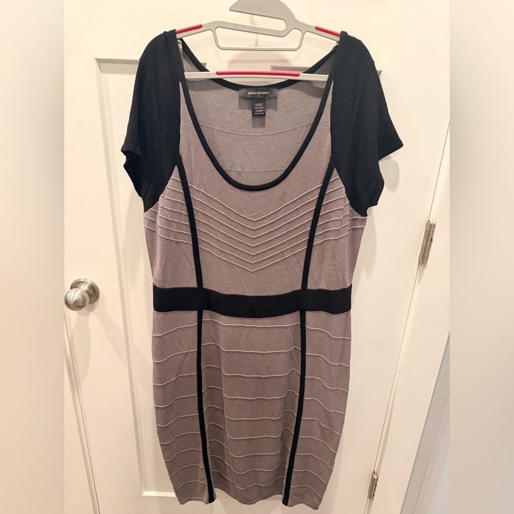 Ashley Stewart 22/24W Colorblock Sheath Dress Taupe Black Plus